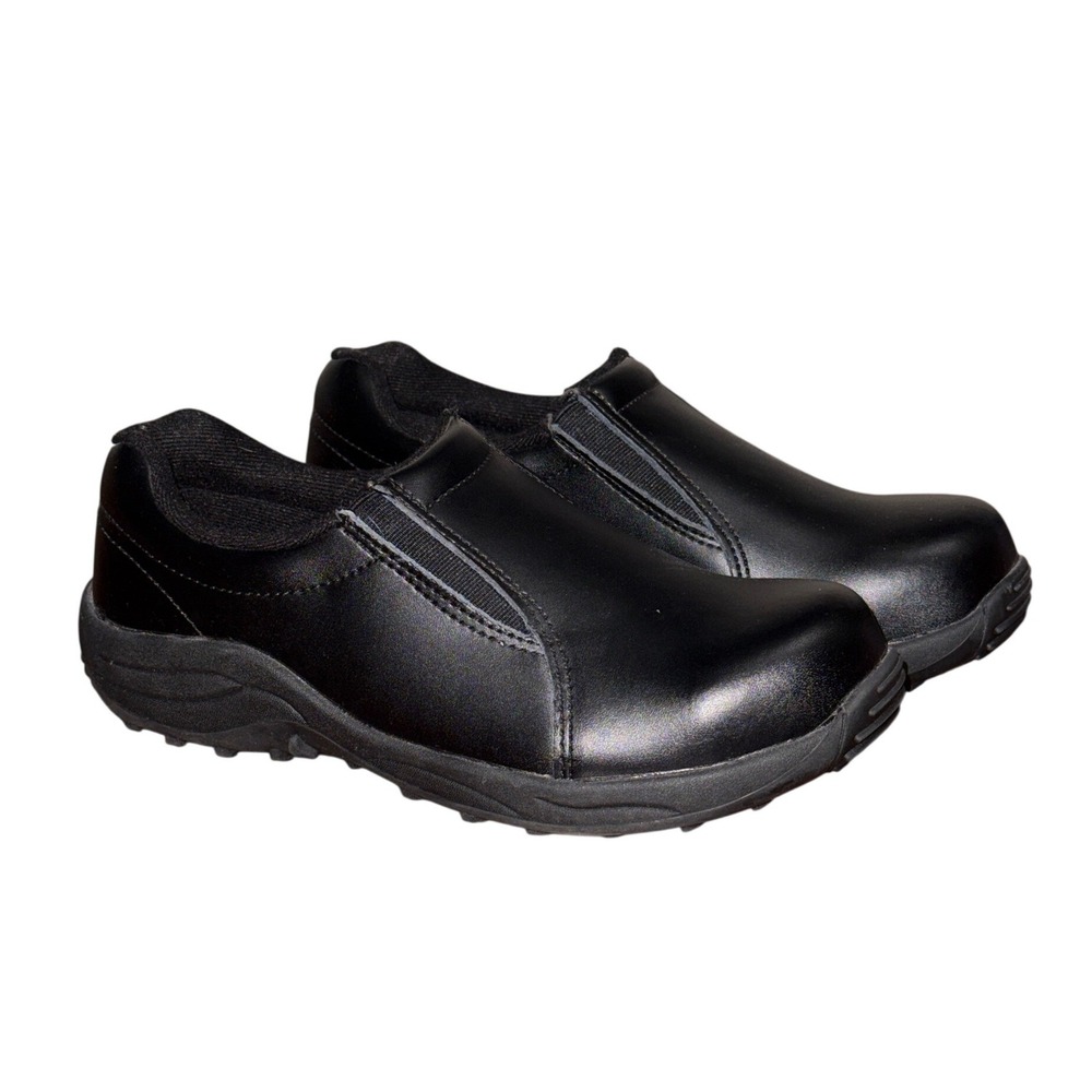 Brazos Black Leather Slip On Work Shoes 8D Wide Comfort